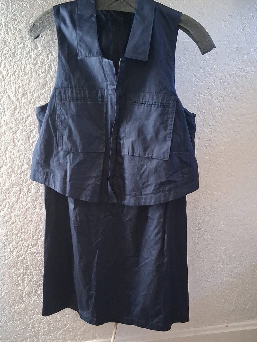Theory Navy Sleeveless Midi Dress with Matching Cropped Vest